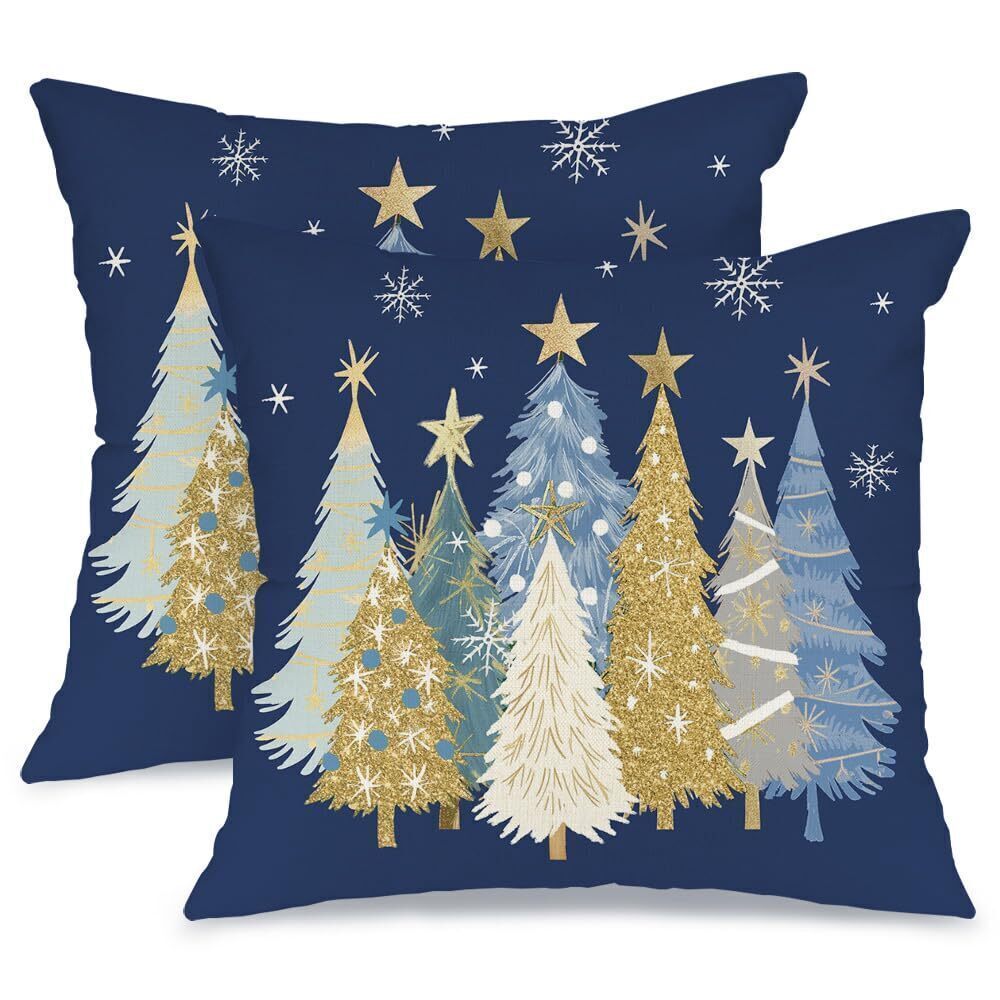 3455 Christmas Pillow Covers 16X16 Set of 2,Watercolor Christmas Tree Stars